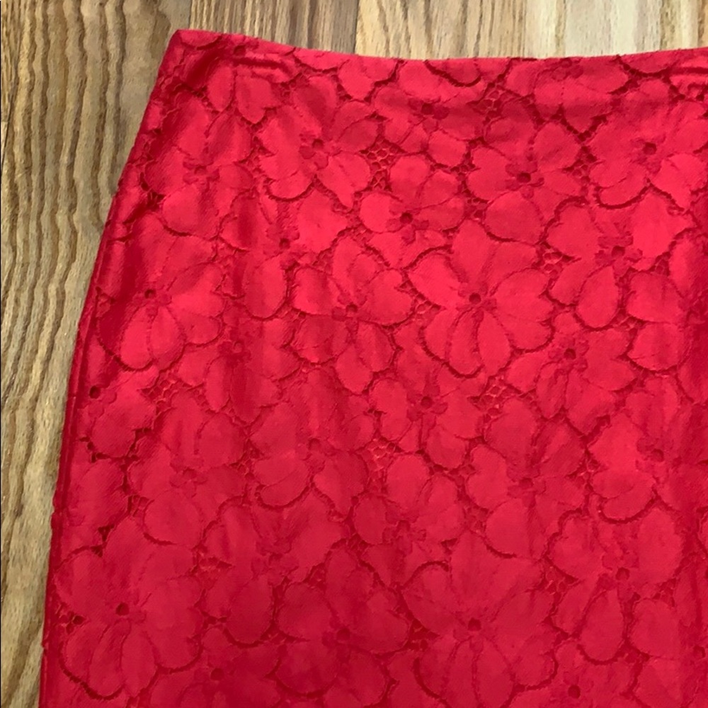 BR Red Lace Overlay Pencil Skirt